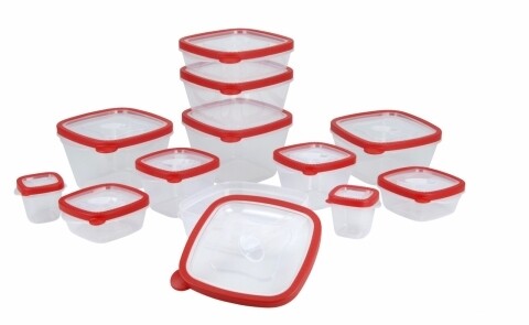 Set 12 cutii alimentare cu capac, polipropilena, alb/rosu