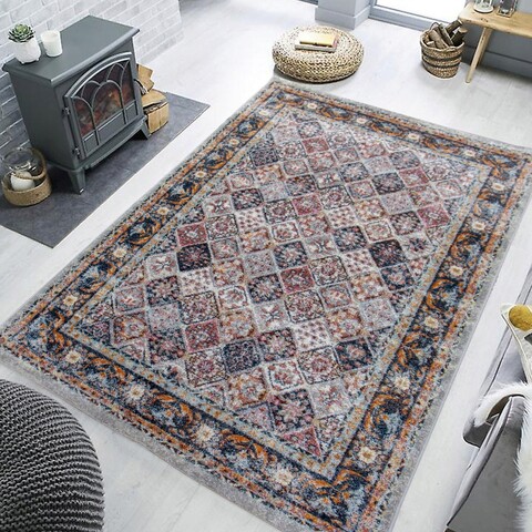 Covor, FE252, 80x150 cm, Poliester, Crem / Albastru