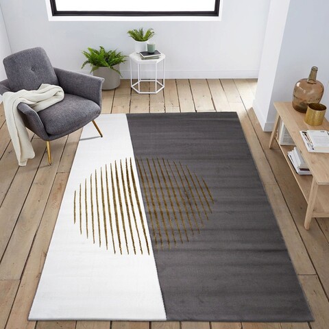 Covor, 2657A, 80x300 cm, Polipropilena, Aur / nurcă / alb