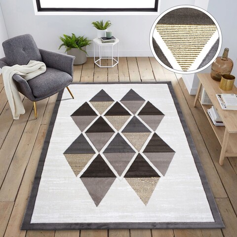 Covor, 2656A, 200x290 cm, Polipropilena, Alb / Auriu / Nurcă / Gri