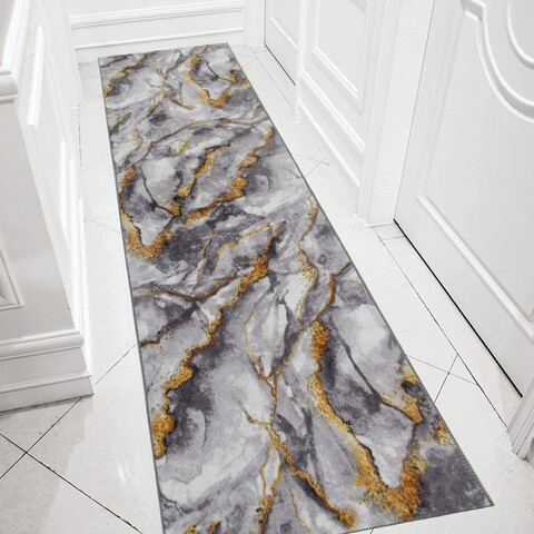 Covor, 206, 80x400 cm, Poliester, Gri / Auriu