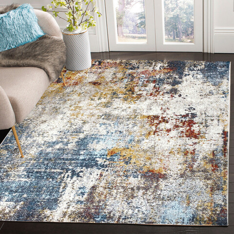 Covor, G6415 , 80x150 cm, Polipropilena, Crem / Albastru