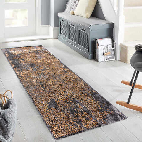 Covor, E1837, 80x150 cm, Poliester, Antracit / Aur