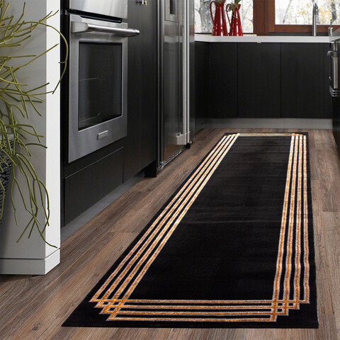 Covor, G6732, 80x150 cm, Poliester, Antracit / Aur