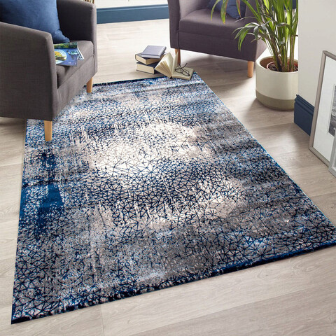 Covor, HE630, 80x150 cm, Poliester, Crem / Albastru