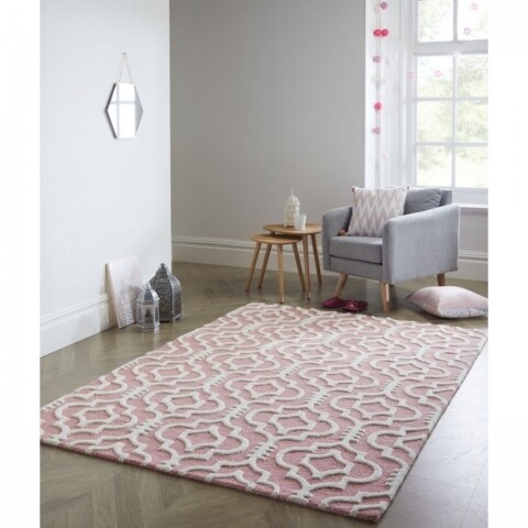 Covor Moorish Melilla Pink, Flair Rugs, 160 x 230 cm, 100% lana, roz/alb