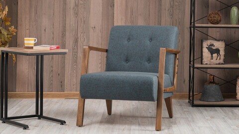 Fotoliu, Balcab Home, 825BLC2320, Lemn de fag, Albastru/Maro