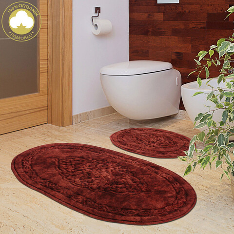 Set covorase de baie 2 piese, Alanur Home, Damaks-O, Bumbac, Rosu claret