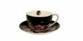 Ceasca cu farfurie Jumbo Vintage Flowers, Duo, 450 ml, portelan, negru