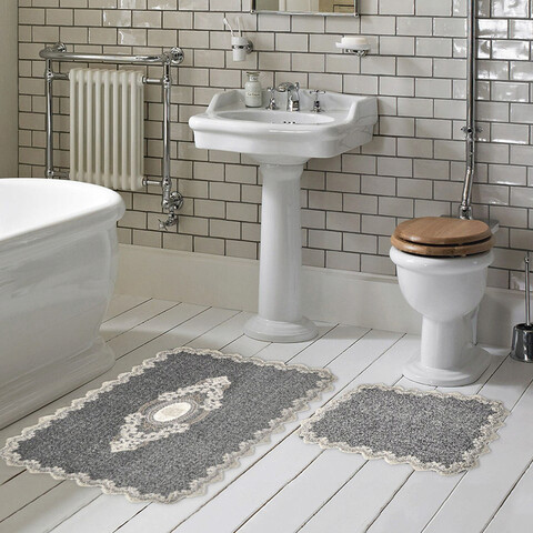 Set covorase de baie 2 piese, Alanur Home, Selonya D, Poliester, Antracit