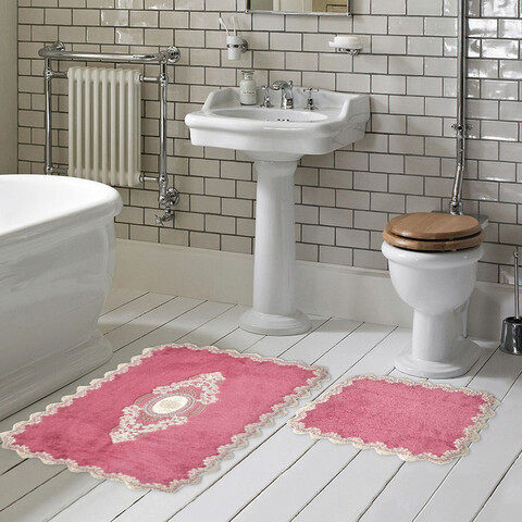 Set covorase de baie 2 piese, Alanur Home, Selonya D, Poliester, Fucsia