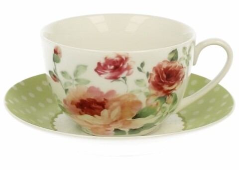 Ceasca cu farfurie Mary Rose, Duo, 240 ml, portelan, multicolor