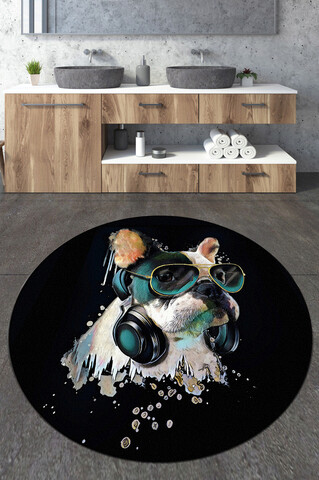 Covoras de baie, L'essentiel Maison, Glasses Dog Circle Djt 80, Multicolor