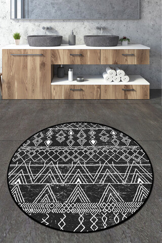Covoras de baie, L'essentiel Maison, Straordinario Black Circle Djt 80, Negru / Antracit / Alb
