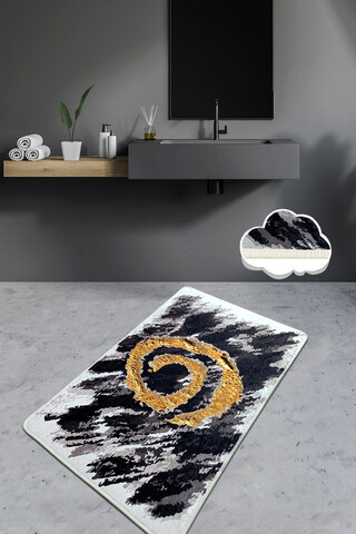Covoras de baie, L'essentiel Maison, Dagger (80 x 100), 80x100 cm, Poliester, Negru / Alb / Auriu