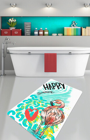Covoras de baie, L'essentiel Maison, Happy Flamingo (80 x 100), 80x100 cm, Poliester, Multicolor