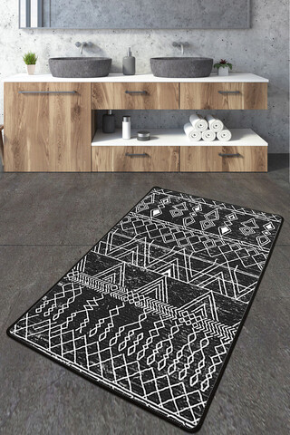 Covoras de baie, L'essentiel Maison, Straordinario Black Djt 80x100, 80x100 cm, Negru / Antracit / Alb