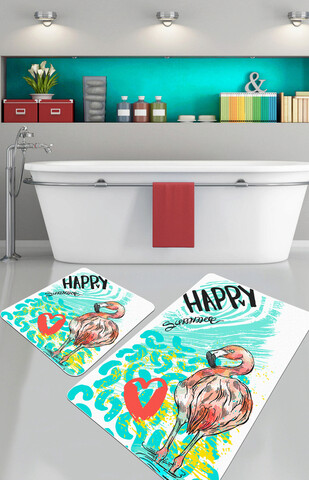 Set covorase de baie, L'essentiel Maison, Happy Flamingo, Poliester, Multicolor