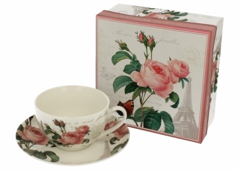 Ceasca cu farfurie Pink Rose, Duo, 250 ml, portelan, multicolor