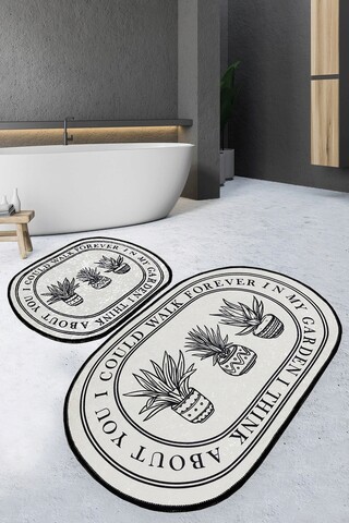 Set covorase de baie, L'essentiel Maison, Walk, Poliester, Crem/Negru