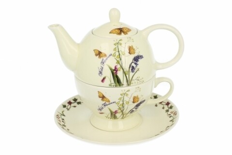 Ceainic cu ceasca si farfurieField Flower, Duo, ceramica, multicolor