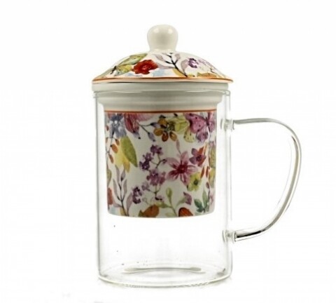 Cana cu infuzor Cubic, Duo, 450 ml, sticla, multicolor