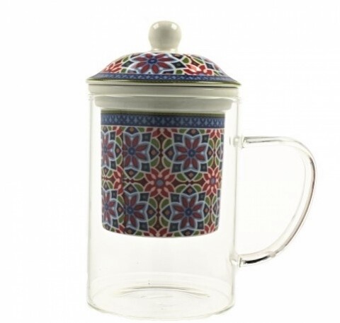 Cana cu infuzor Agadir, Duo, 450 ml, sticla, multicolor