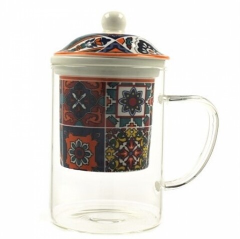 Cana cu infuzor Rabat, Duo, 450 ml, sticla, multicolor