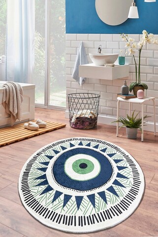 Covoras de baie, L'essentiel Maison, Occhio (140), Poliester, Gri / Albastru închis / Verde