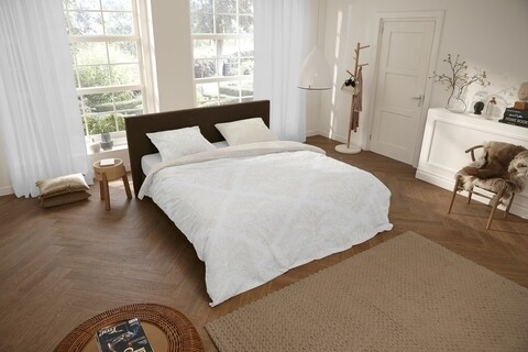 Lenjerie de pat pentru doua persoane Descanso Mist, 100% bumbac satinat, 3 piese, bej