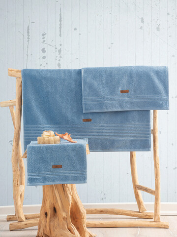 Set prosoape de baie 3 piese, Cotton Box, Wellness, Bumbac, Albastru