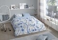 Lenjerie de pat pentru doua persoane, Good Morning Ming, 100% bumbac, 3 piese, alb/albastru