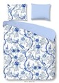 Lenjerie de pat pentru doua persoane, Good Morning Ming, 100% bumbac, 3 piese, alb/albastru
