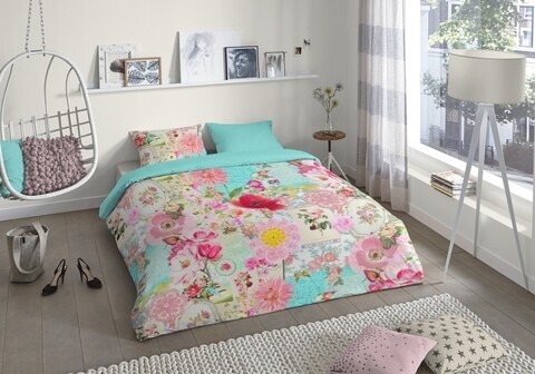 Lenjerie de pat pentru doua persoane, Good Morning Sandy, 100% bumbac, 3 piese, multicolora