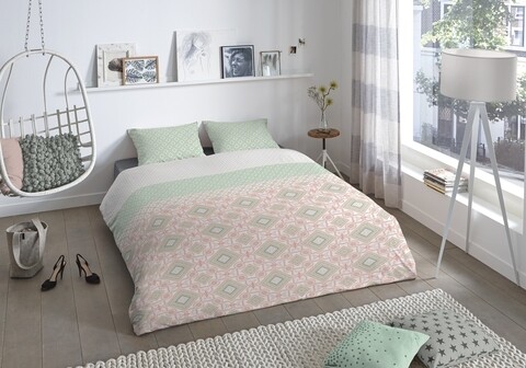 Lenjerie de pat pentru doua persoane, Good Morning Gabriela, 100% bumbac, 3 piese, multicolora