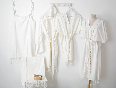 Halat de baie pentru femeie, Irya Home, Meltem, Bumbac, Maro/Alb