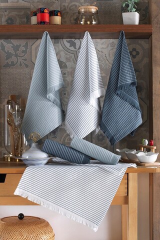 Set prosoape de bucatarie, L'essentiel Maison, Bella, Albastru