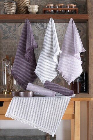 Set prosoape de bucatarie 6 piese, Viaden, Bella, Bumbac, Lila