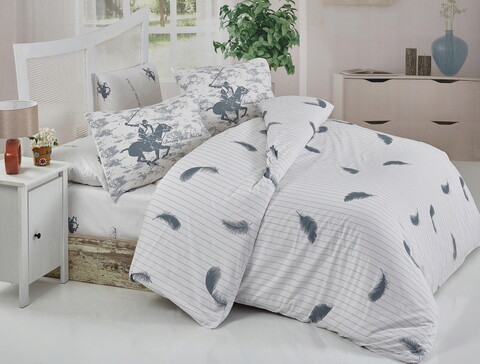 Lenjerie de pat pentru o persoana, BHPC 034 - Grey, Beverly Hills Polo Club, Bumbac Ranforce