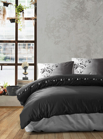 Lenjerie de pat pentru o persoana, L'essentiel Maison, Daren, Gri inchis