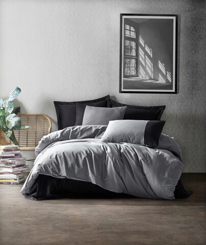 Lenjerie de pat pentru o persoana Single XXL (DE), L'essentiel Maison, Plain, Gri/Negru