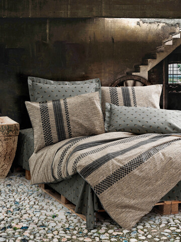 Lenjerie de pat dubla Super King (FR), L'essentiel Maison, Arlo, Maro / Negru / Gri