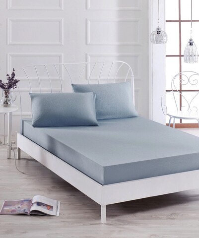 Set de pat pentru o persoana (cearceaf cu elastic si perna) 2 piese, Düzboya - Dark Grey, EnLora Home, 50% bumbac / 50% poliester