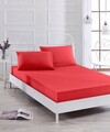 Set de pat pentru o persoana (cearceaf cu elastic si perna) 2 piese, Düzboya - Red, EnLora Home, 50% bumbac / 50% poliester