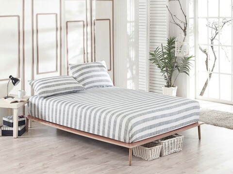Set de pat dublu (cearceaf cu elastic si perne) 3 piese, L'essentiel Maison, Hook, 65% bumbac/35% poliester, Gri