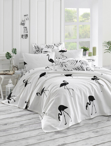 Cuvertura pique Single, Hope - Black, EnLora Home, Bumbac