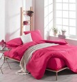 Lenjerie de pat dubla, Düzboya - Fuchsia, EnLora Home, 65% bumbac/35% poliester