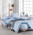 Lenjerie de pat dubla, Düzboya - Light Blue, EnLora Home, 65% bumbac/35% poliester