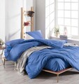 Lenjerie de pat dubla, Düzboya - Sax Blue, EnLora Home, 65% bumbac/35% poliester