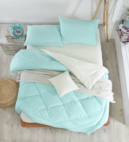 Lenjerie de pat dubla, Mix - Dark Mint, Cream, Acasă EnLora, 65% bumbac/35% poliester
